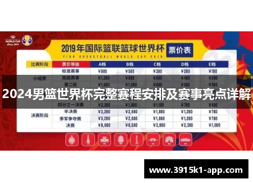 2024男篮世界杯完整赛程安排及赛事亮点详解